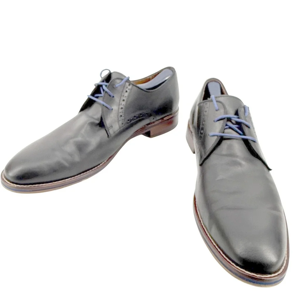 Johnston & Murphy Derby Shoes Mens 12 Black Leather Brogue Preppy Business